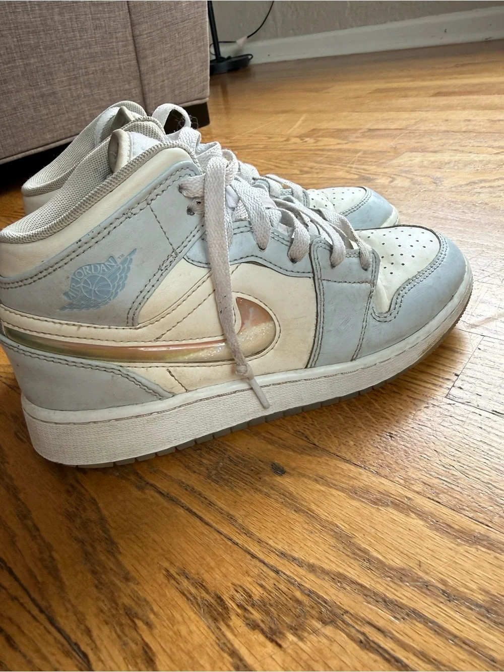 Nike Kids Light Gray and White High-Top Sneakers
